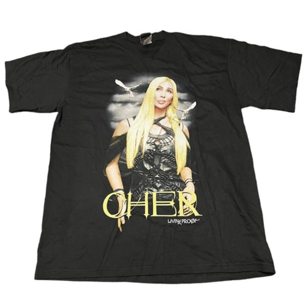 Giant Cher Living Proof Farewell Tour 2002 Shirt Mens XL Black Concert‎ Tee Y2K